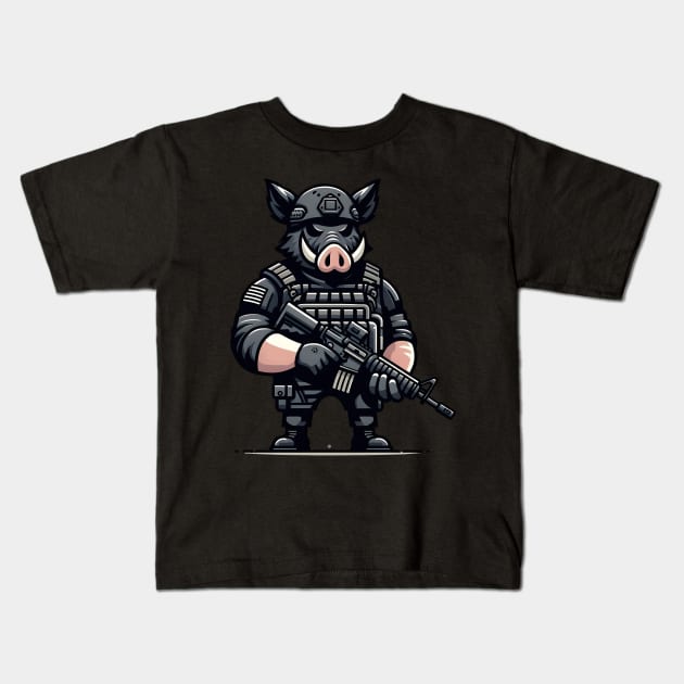 Tactical Wild Boar Adventure Tee: Unleash the Beast Within Kids T-Shirt by Rawlifegraphic